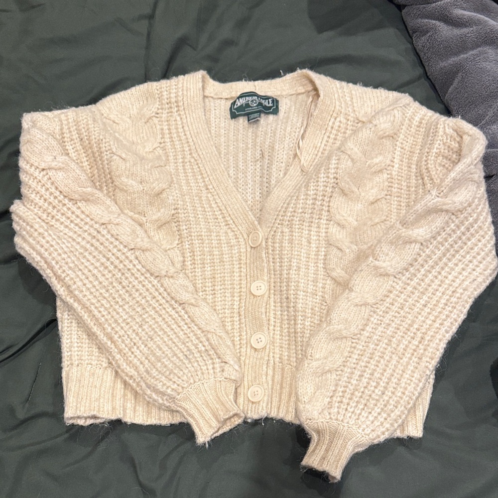 American Eagle Outfitters Cream Cable Cardigan